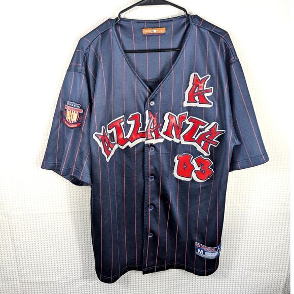 Veezo XL Jersey Shirt Mens Atlanta 03 Hip Hop Y2K Pinstripe Embroidered Rare - Picture 1 of 6